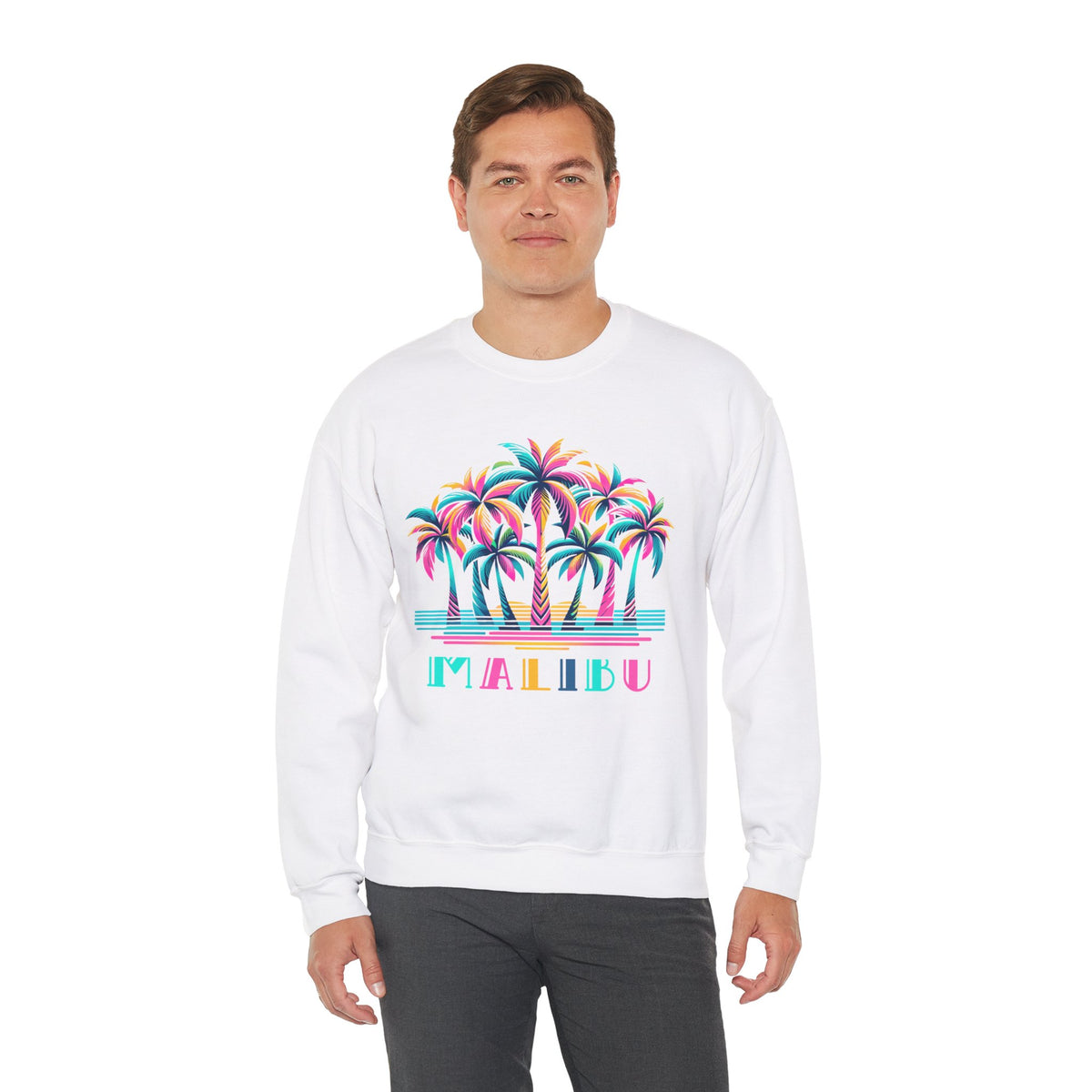 80's Retro Palm Tree Malibu Beach Shirt | California Beach Bum Shirt | Beach Lover Gift  | Unisex Crewneck Sweatshirt