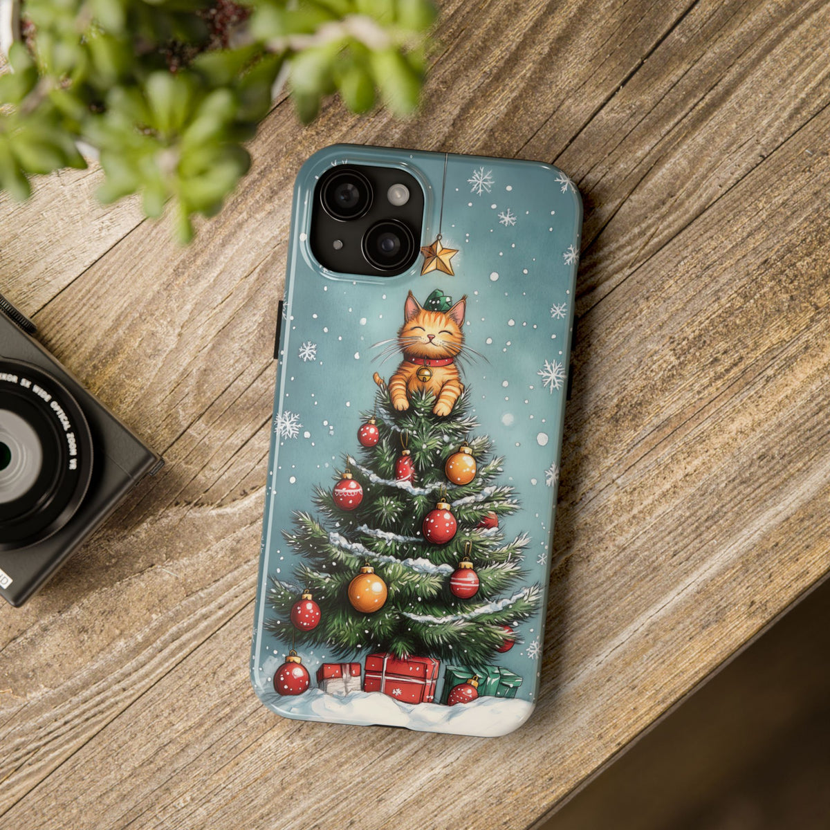 Cute Cat Christmas Tree Phone Case | iPhone 16 15 14 13 Case | Samsung Galaxy S24 S23 S22 S21 Case | Tough Impact-resistant Phone Case