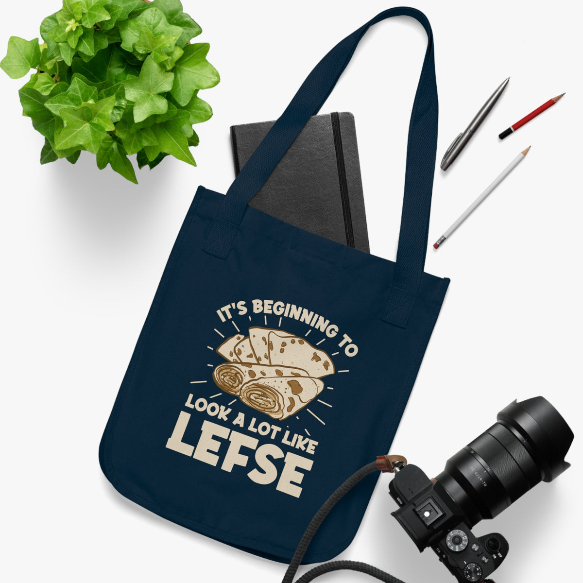 Norwegian Lefse Funny Holiday Baking Tote Bag | Navy Tote Bag