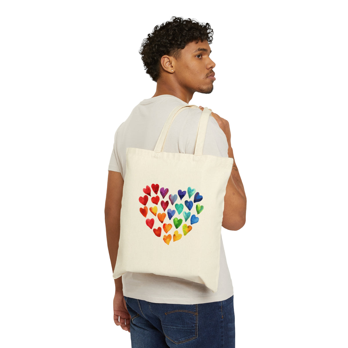 Watercolor Art Hearts Love Tote Bag | Valentine's Day Gift Bag | Cotton Canvas Tote Bag
