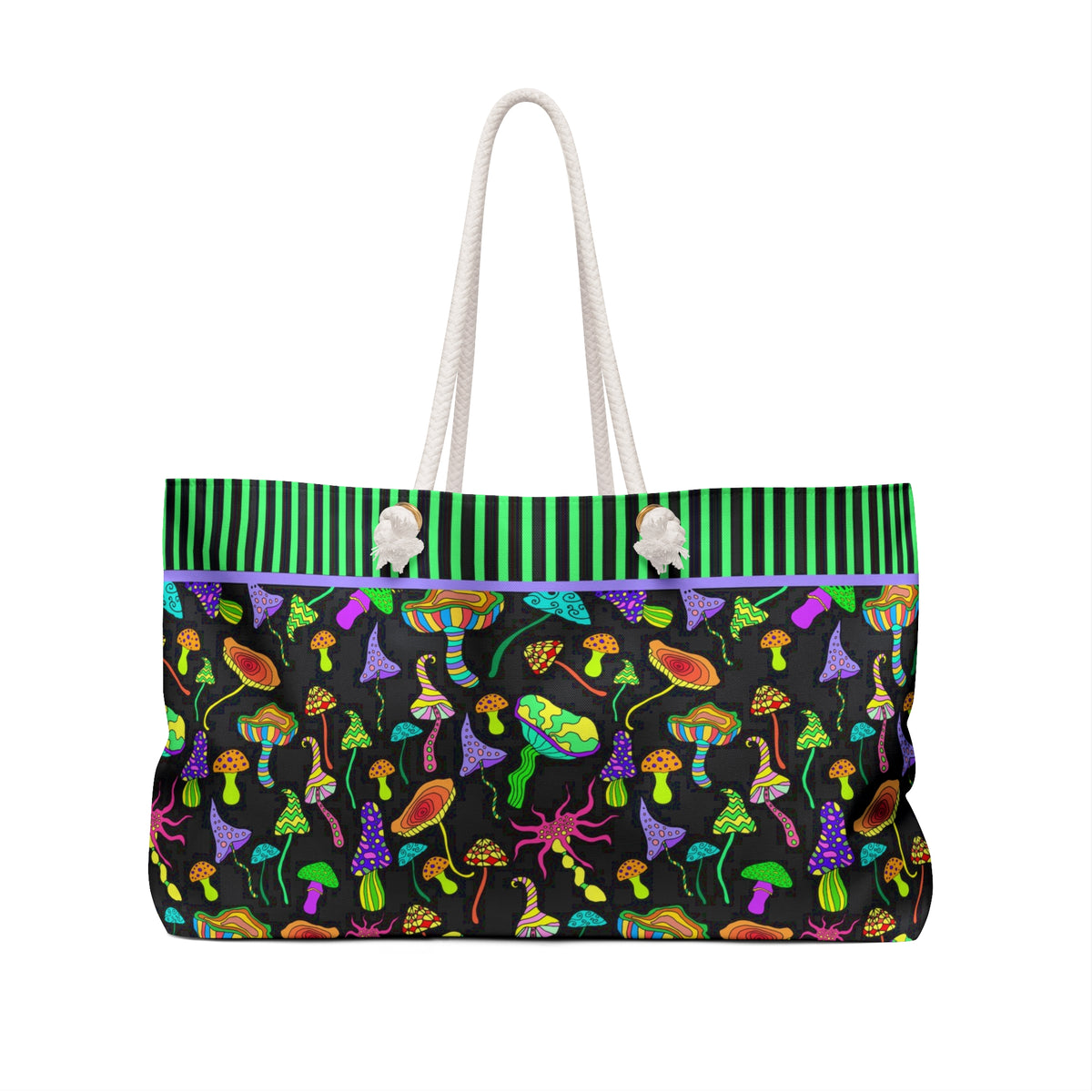 Magic Mushroom Neon Fantasy Weekender Bag | Mushroom Gift | Oversized Weekender Tote Bag