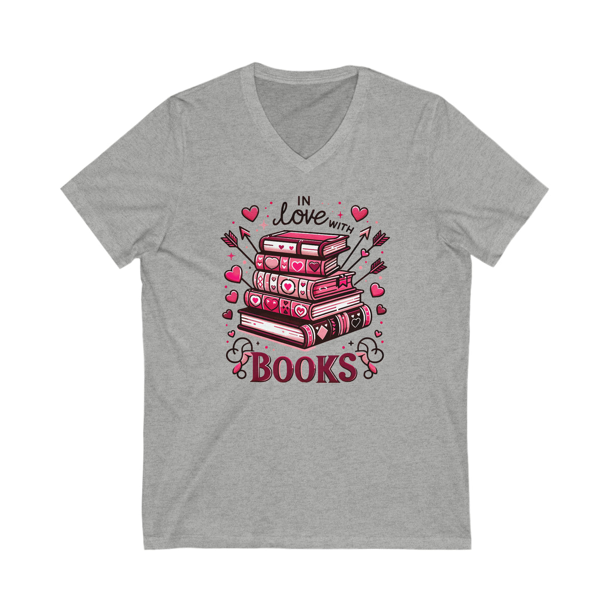In Love With Books Valentines Shirt | Cute Book Lover Shirt | Valentine Gift For Her | Unisex Jersey V-Neck T-shirt
