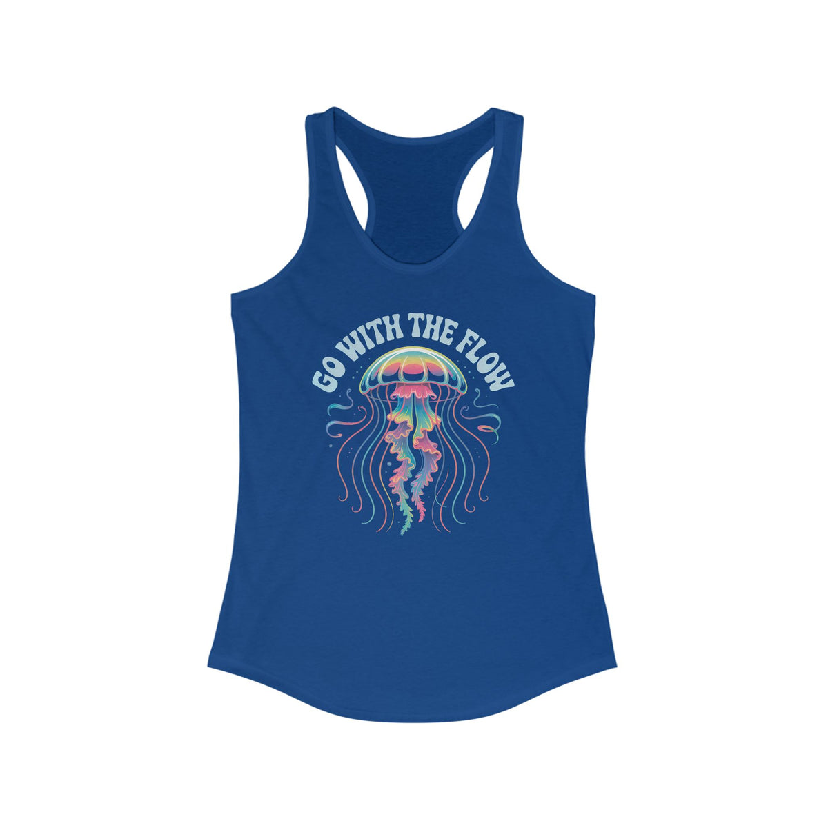 Go With The Flow Cute Jellyfish Shirt | Marine Life Mindfulness Shirt | Beach Bum Gift | Women's Ideal Racerback Tank Top
