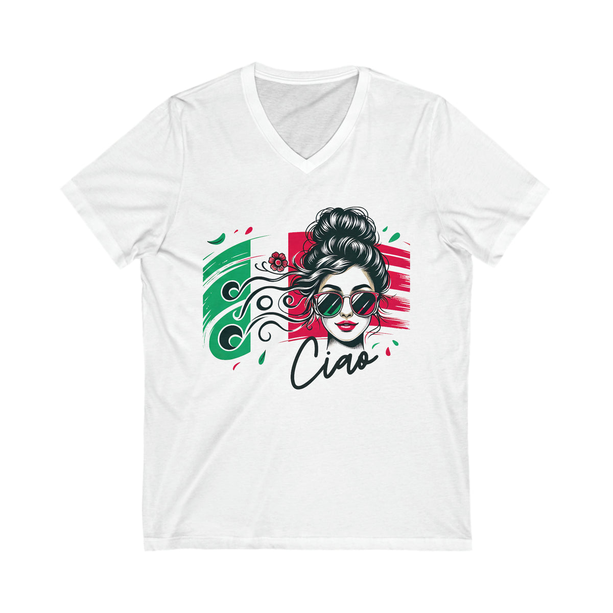 Ciao Italian Girl Cute Italy Trip shirt | Italy Lover Shirt | World Traveler Italian Flag Gift | Unisex Jersey V-Neck T-shirt