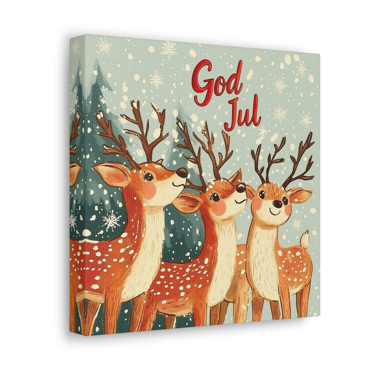 God Jul Scandinavian Christmas Reindeer Wall Art | Nordic Christmas Gift Home Decor  | Farmhouse Wall Art | Square Canvas Gallery Art