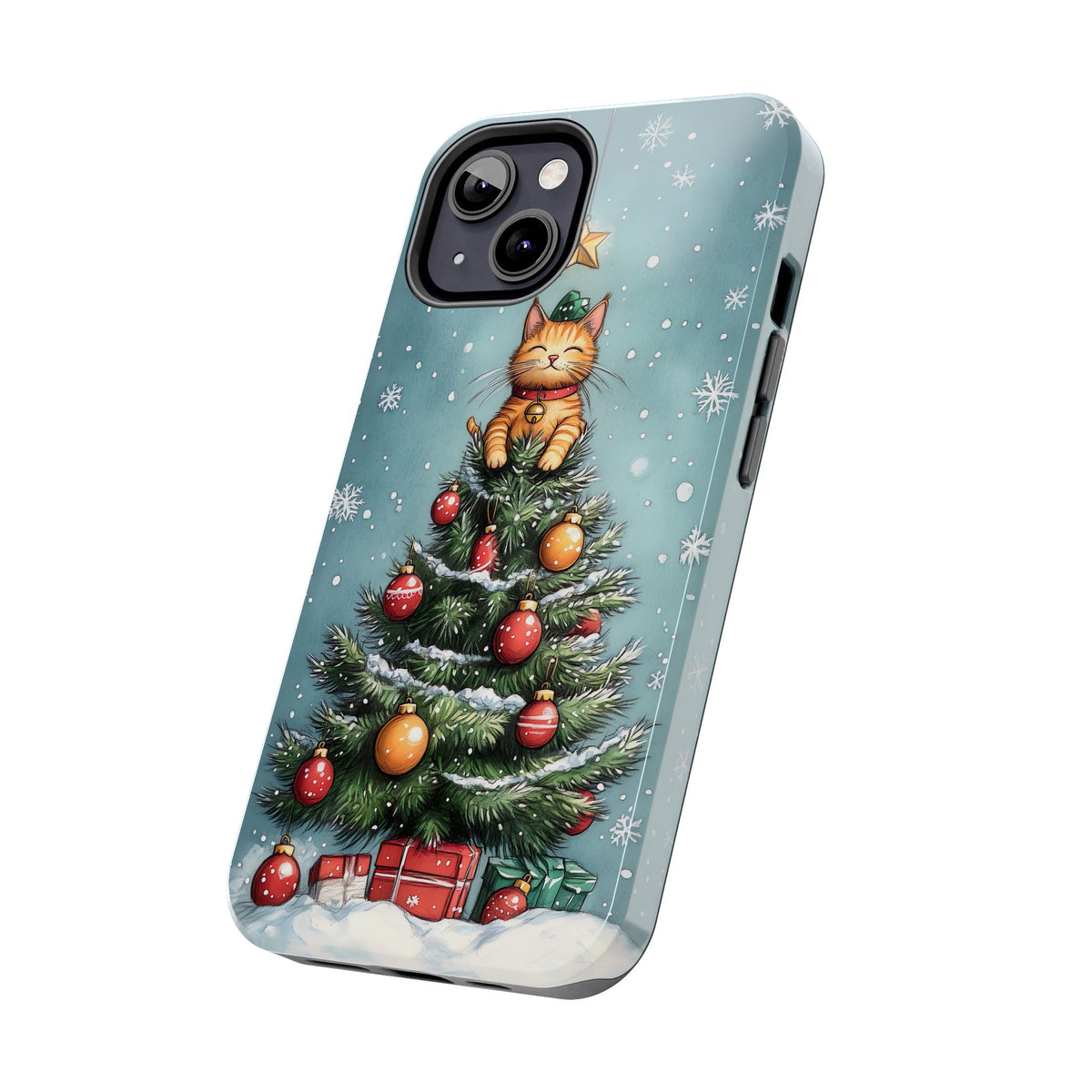 Cute Cat Christmas Tree Phone Case | iPhone 16 15 14 13 Case | Samsung Galaxy S24 S23 S22 S21 Case | Tough Impact-resistant Phone Case