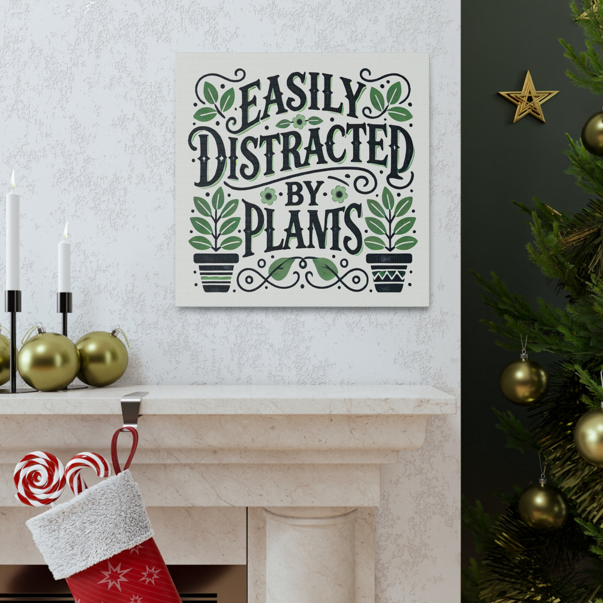 Easily Distracted By Plants Wall Art | Funny Plant Lover Gift Home Decor | Nature Lover Gardening Gift | Square Canvas Gallery Art