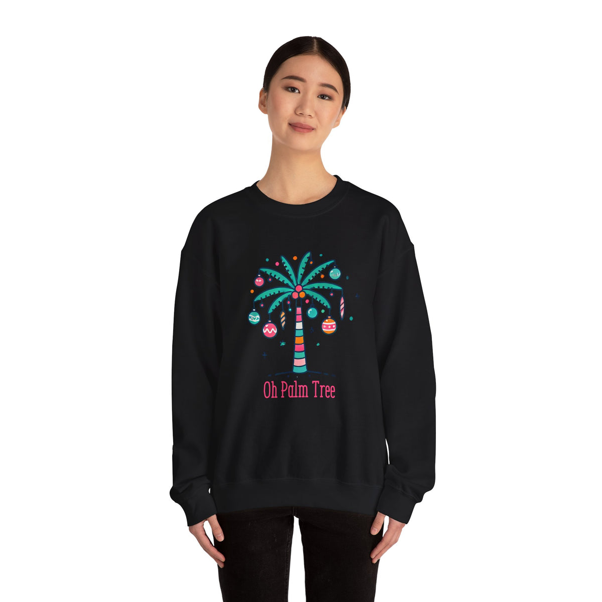 Oh Palm Tree Funny Christmas Tree Shirt | Palm Tree Beach Bum Gift For Her | Unisex Crewneck Sweatshirt