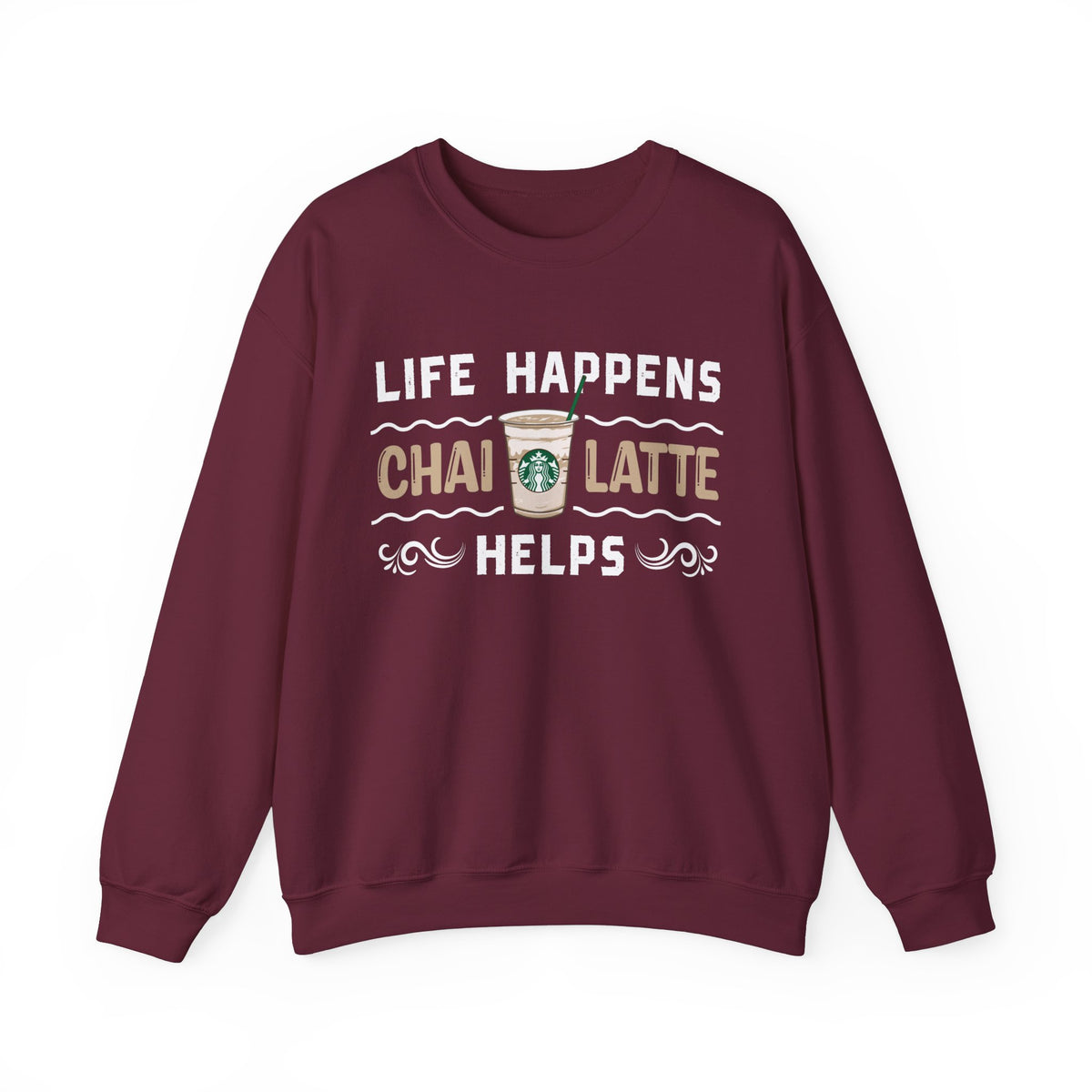Life Happens Iced Chai Latte Helps Tea Shirt | Tea Lover Gift | Unisex Crewneck Sweatshirt