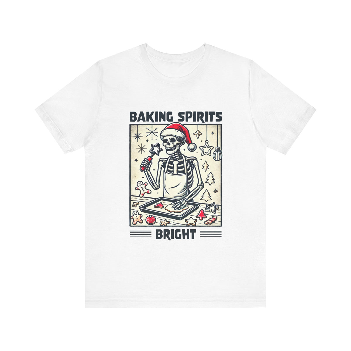 Baking Spirits Bright Christmas Skeleton Shirt | Christmas Baking Shirt | Goth Christmas Gift | Unisex Jersey T-shirt