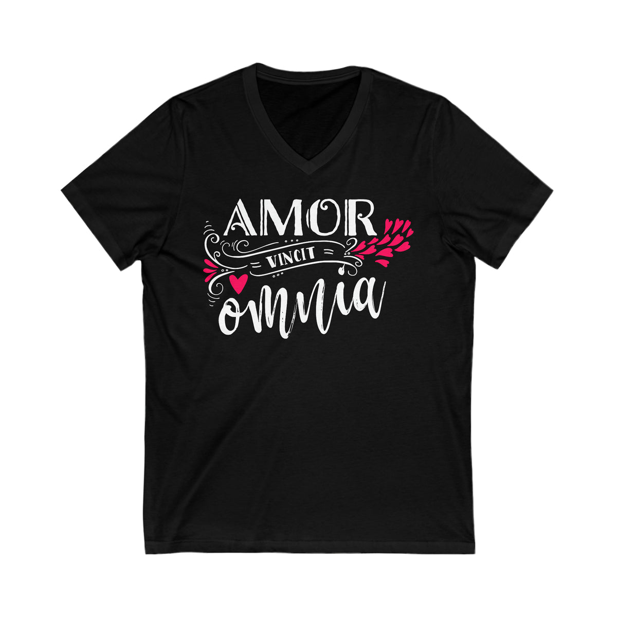 Love Conquers All Valentine Heart Shirt | Valentine Gift | Unisex V-neck T-shirt