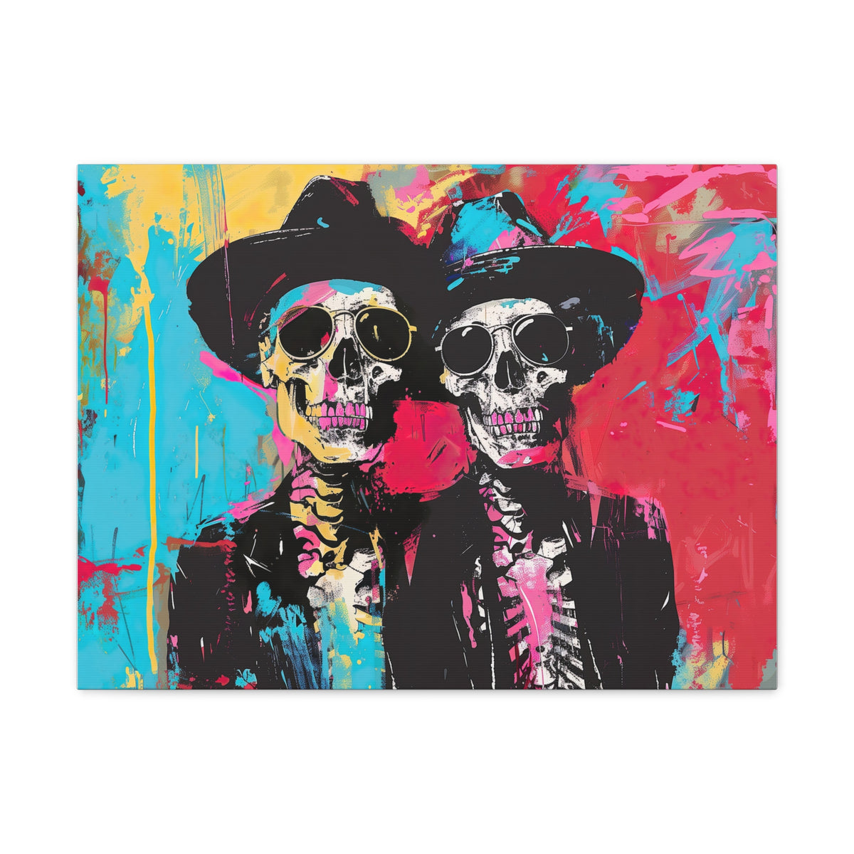 Neon Urban Art Halloween Skeleton Wall Art | Expressionist Art Canvas Gallery Wrap | Halloween Home Decor