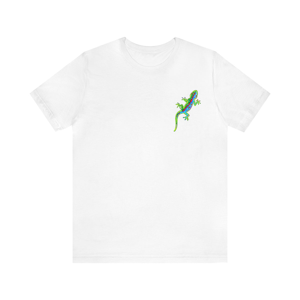 Gecko Lizard Neon Line Art Pocket Tee | Art Nature Gift | Unisex Jersey T-shirt