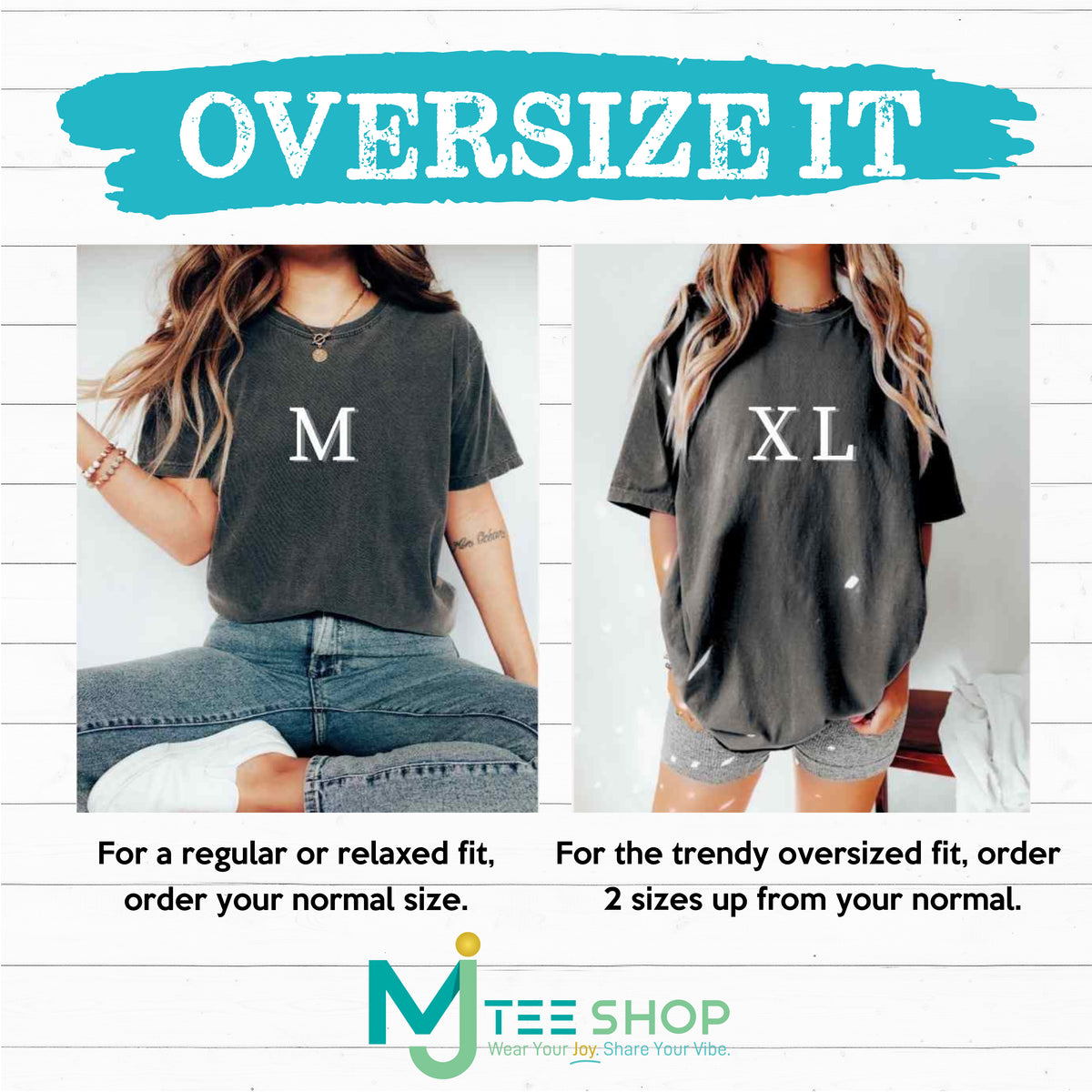 a woman wearing a t - shirt that says oversize it