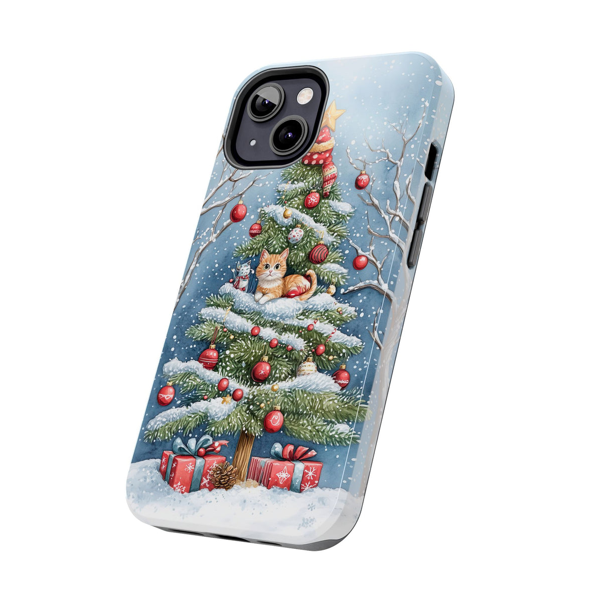 Cute Cat Christmas Tree Phone Case | iPhone 16 15 14 13 Case | Samsung Galaxy S24 S23 S22 S21 Case | Tough Impact-resistant Phone Case