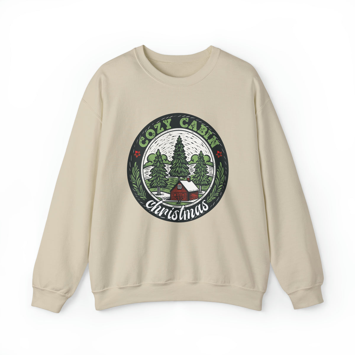 Cozy Cabin Christmas Tree Shirt | Vintage Christmas Gift For Her  | Unisex Crewneck Sweatshirt