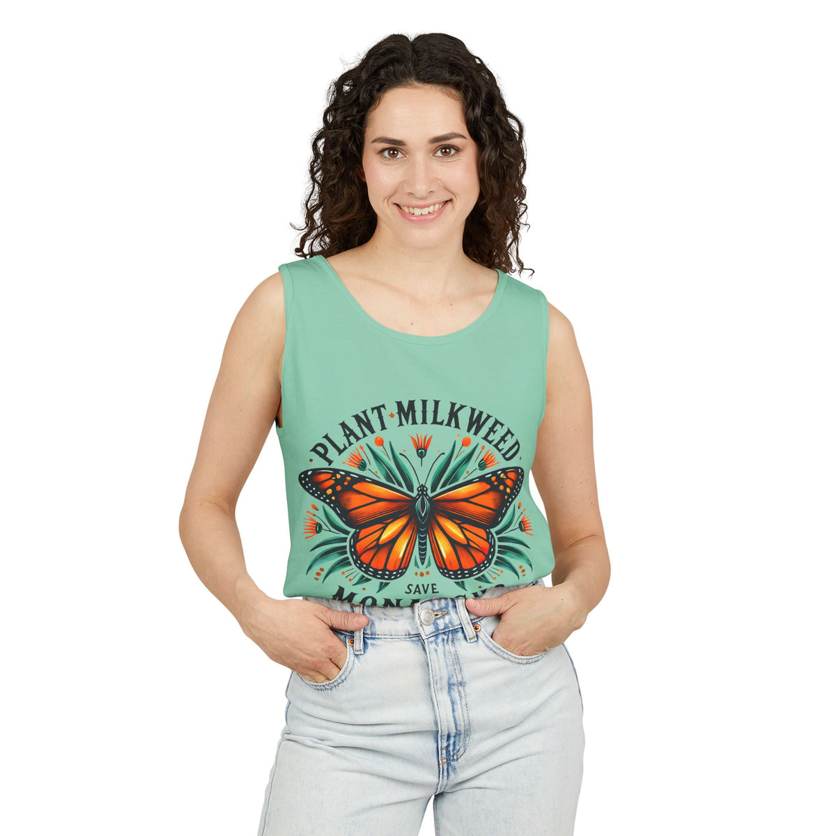 Plant Milkweed Save Monarchs Butterfly Shirt | Nature Lover Gift | Butterfly Garden Shirt | Unisex Garment-Dyed Tank Top