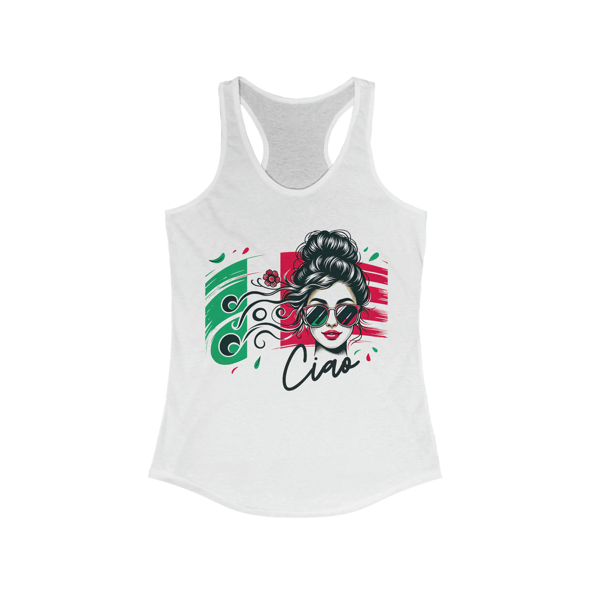 Ciao Italian Girl Cute Italy Trip shirt | Italy Lover Shirt | World Traveler Italian Flag Gift | Women's Ideal Racerback Tank