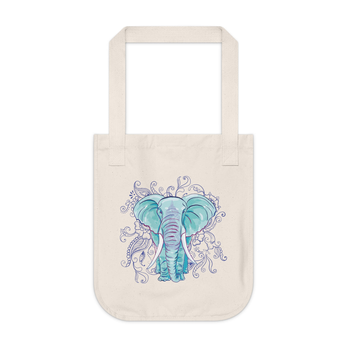 Indian Mandala Watercolor Art Elephant Tote | Mandala Elephant Gift | Organic Canvas Tote Bag