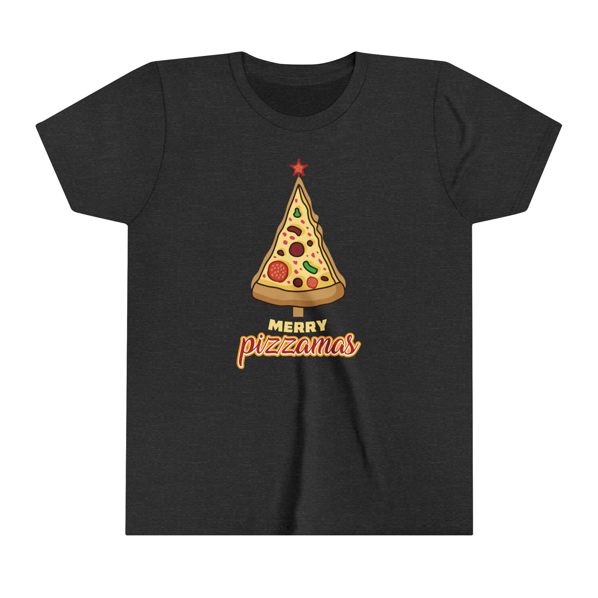 Merry Pizza Christmas Tree Shirt | Funny Pizza Lover Graphic Tees | Bella Canvas Youth Short Sleeve Tee