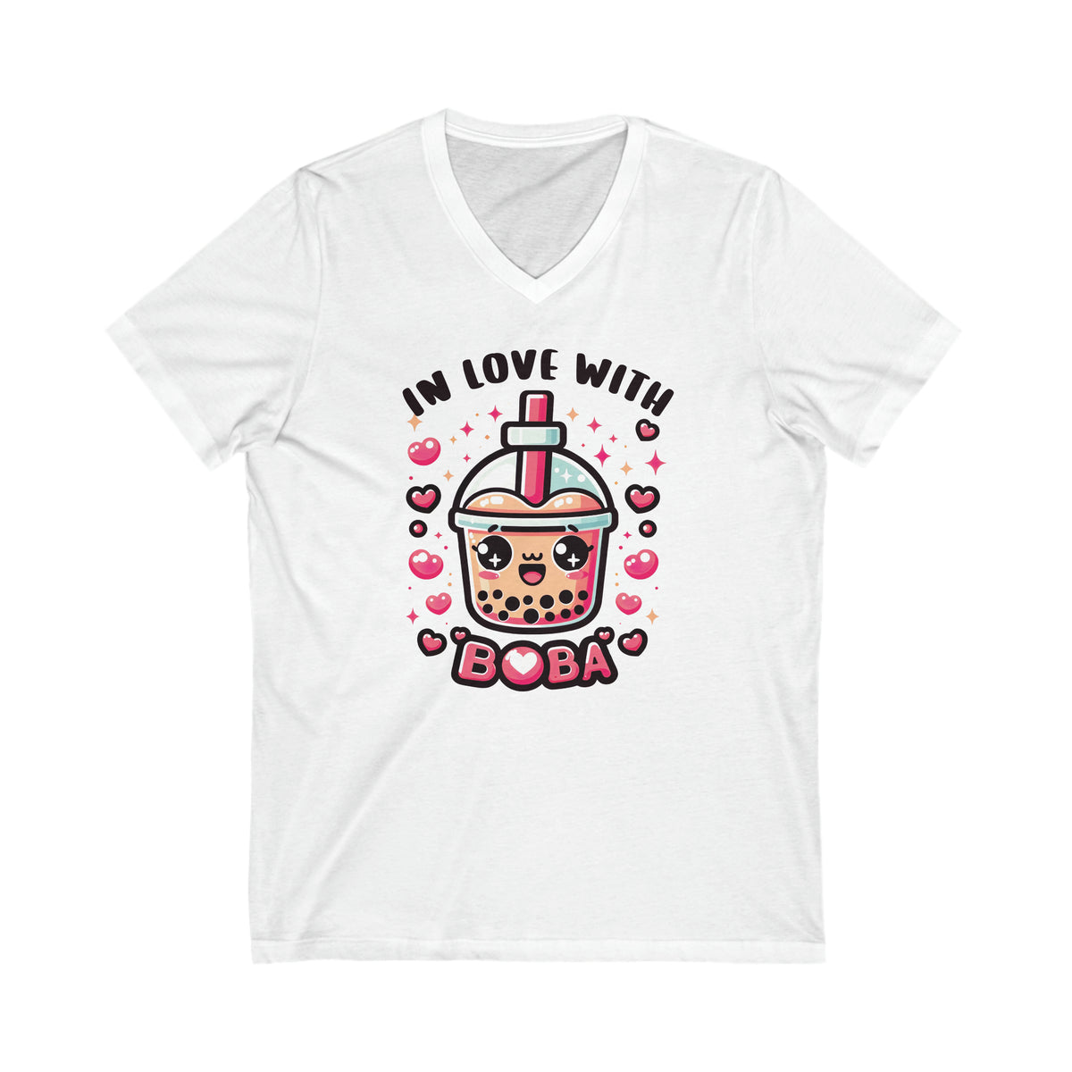 In Love With Boba Tea Lover Kawaii Shirt |  Cute Kawaii Valentine's Day Gift for Her | Unisex Jersey V-Neck T-shirt