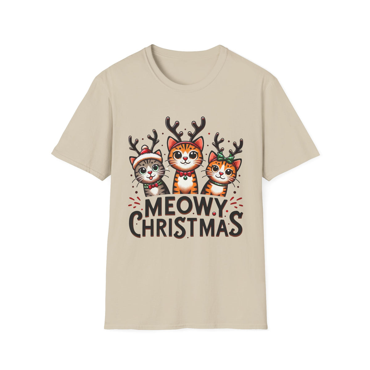 Meowy Christmas Funny Cat Shirt | Cat Lover Gift |  Cute Reindeer Shirt |  Merry Christmas Gift | Unisex Soft Style T-shirt