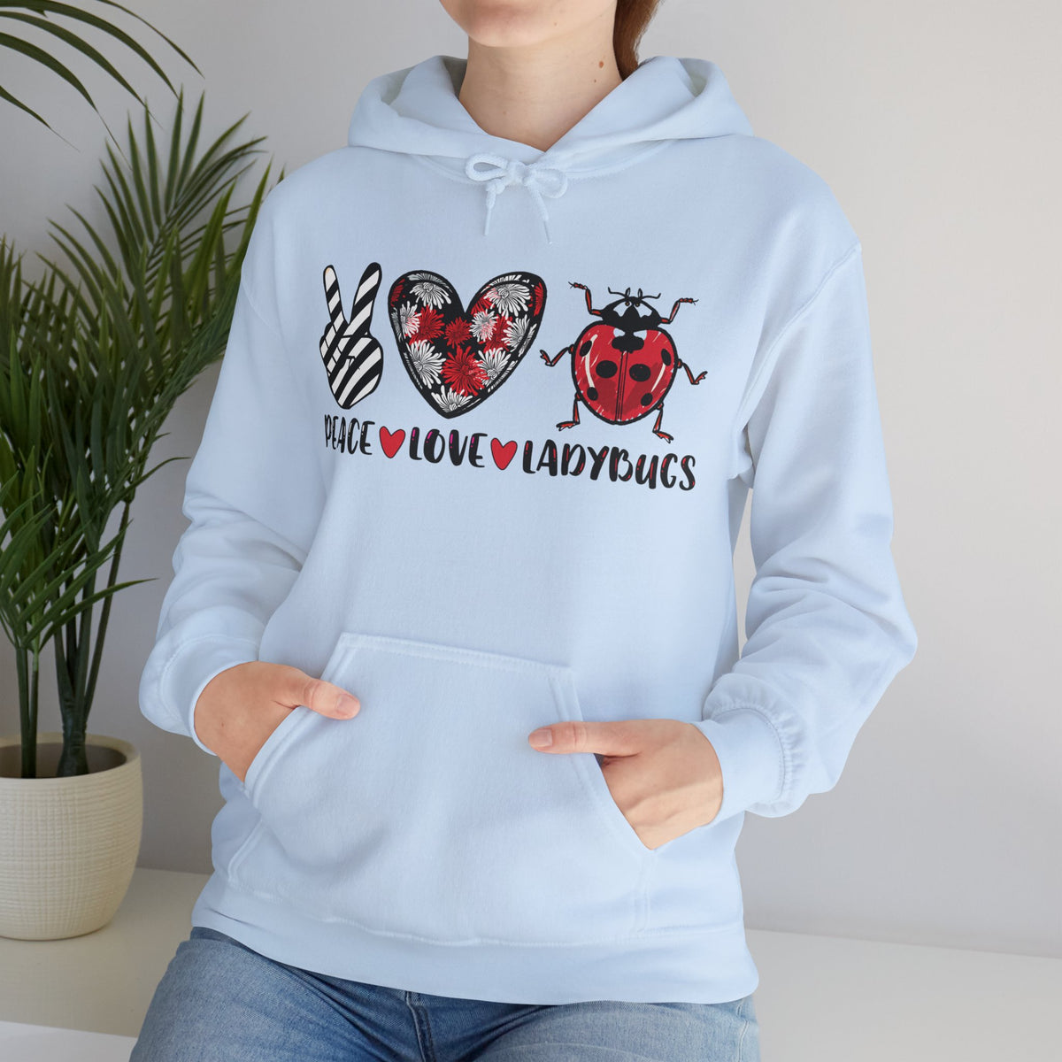 Peace Love Ladybug Gifts,  Insect Shirt, Lady Bug Nature Shirt, Unisex Hooded Sweatshirt