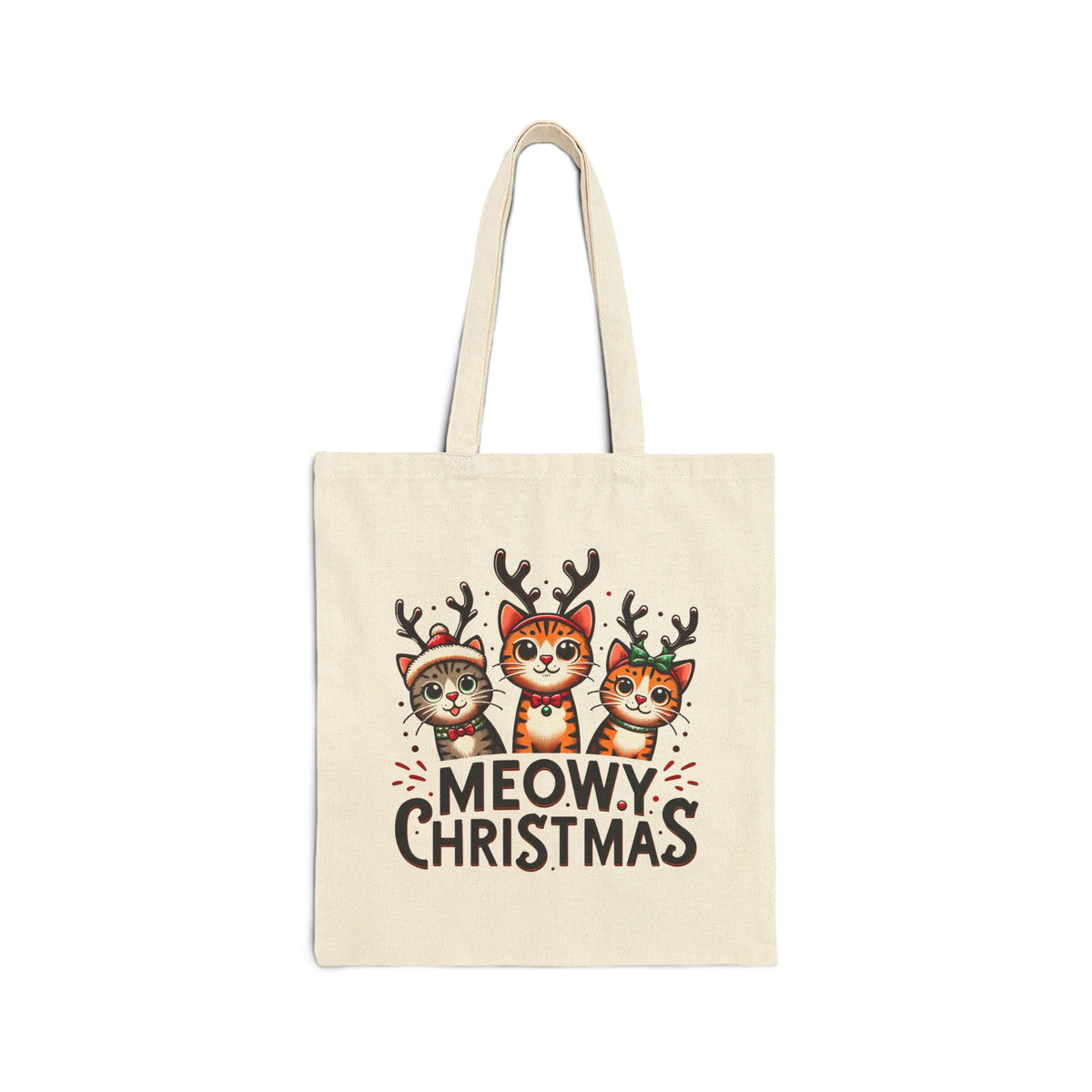 Meowy Christmas Funny Cat Tote Bag | Cat Lover Gift |  Cute Reindeer Tote |  Merry Christmas Gift Bag | Cotton Canvas Tote Bag