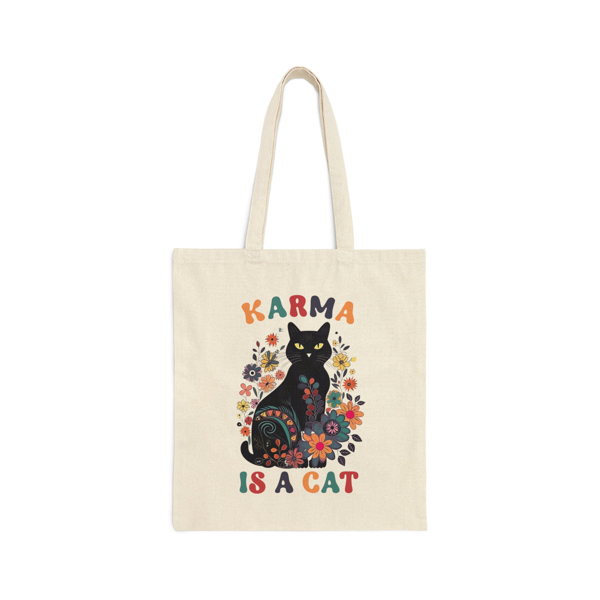 Karma Is a Cat Tote Bag | Funny Cat Shirt | Karma Bag | Mystical Tote | Black Cat Lover Gift | Cotton Canvas Tote Bag