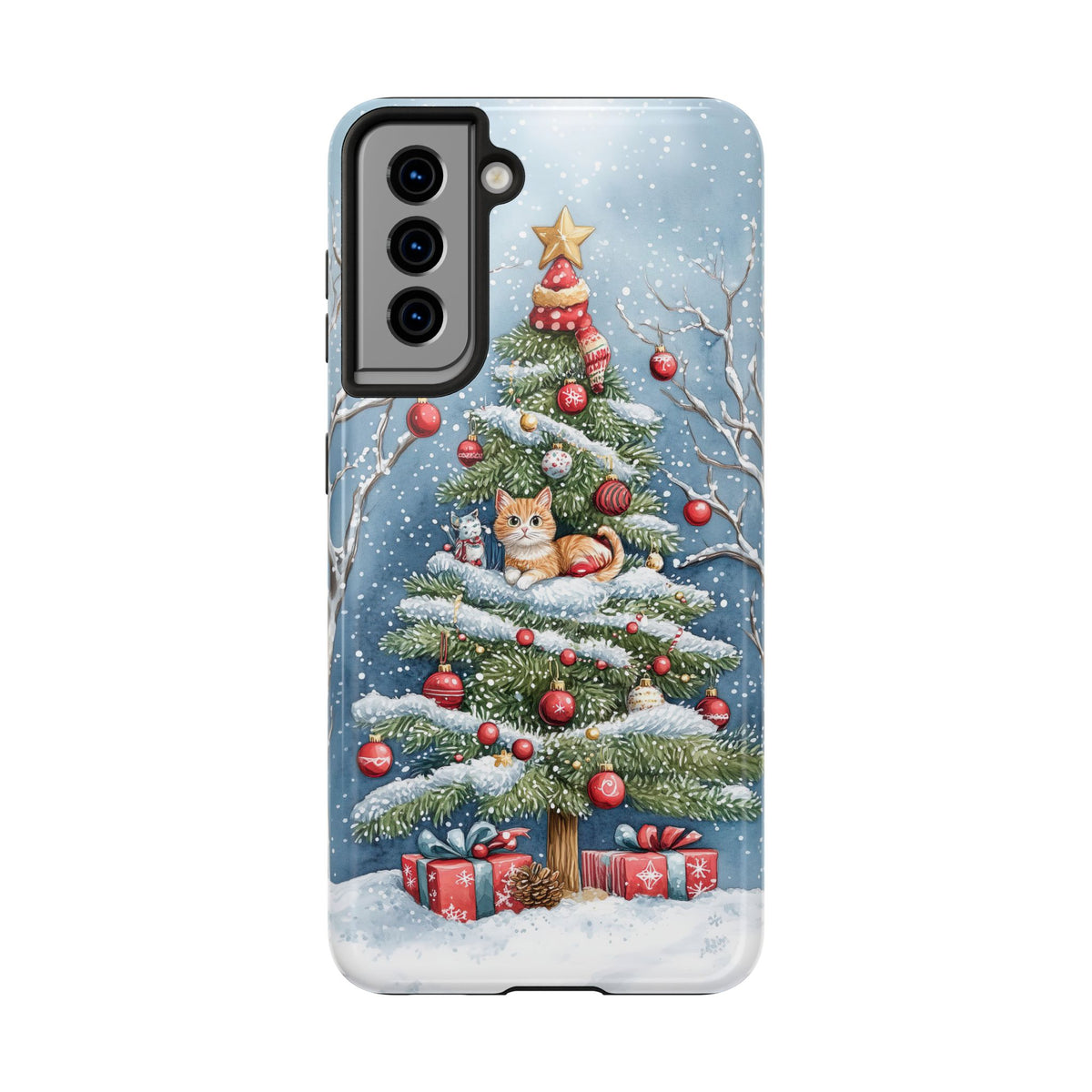 Cute Cat Christmas Tree Phone Case | iPhone 16 15 14 13 Case | Samsung Galaxy S24 S23 S22 S21 Case | Tough Impact-resistant Phone Case