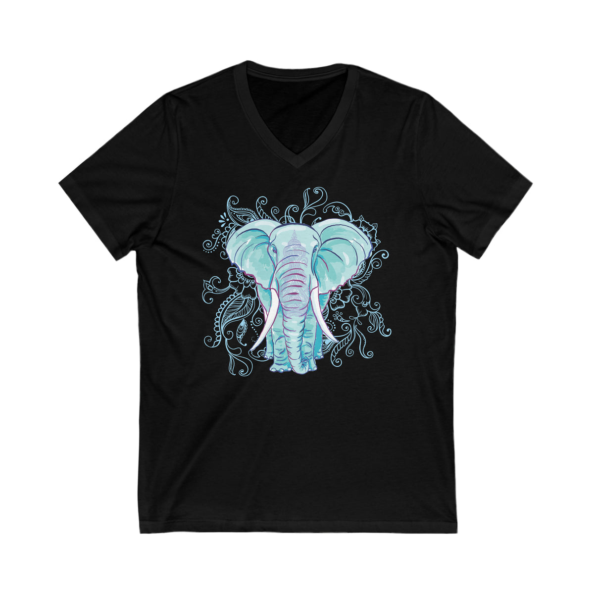 Indian Mandala Watercolor Art Elephant Shirt | Mandala Elephant Gift | Unisex Jersey V-neck T-shirt