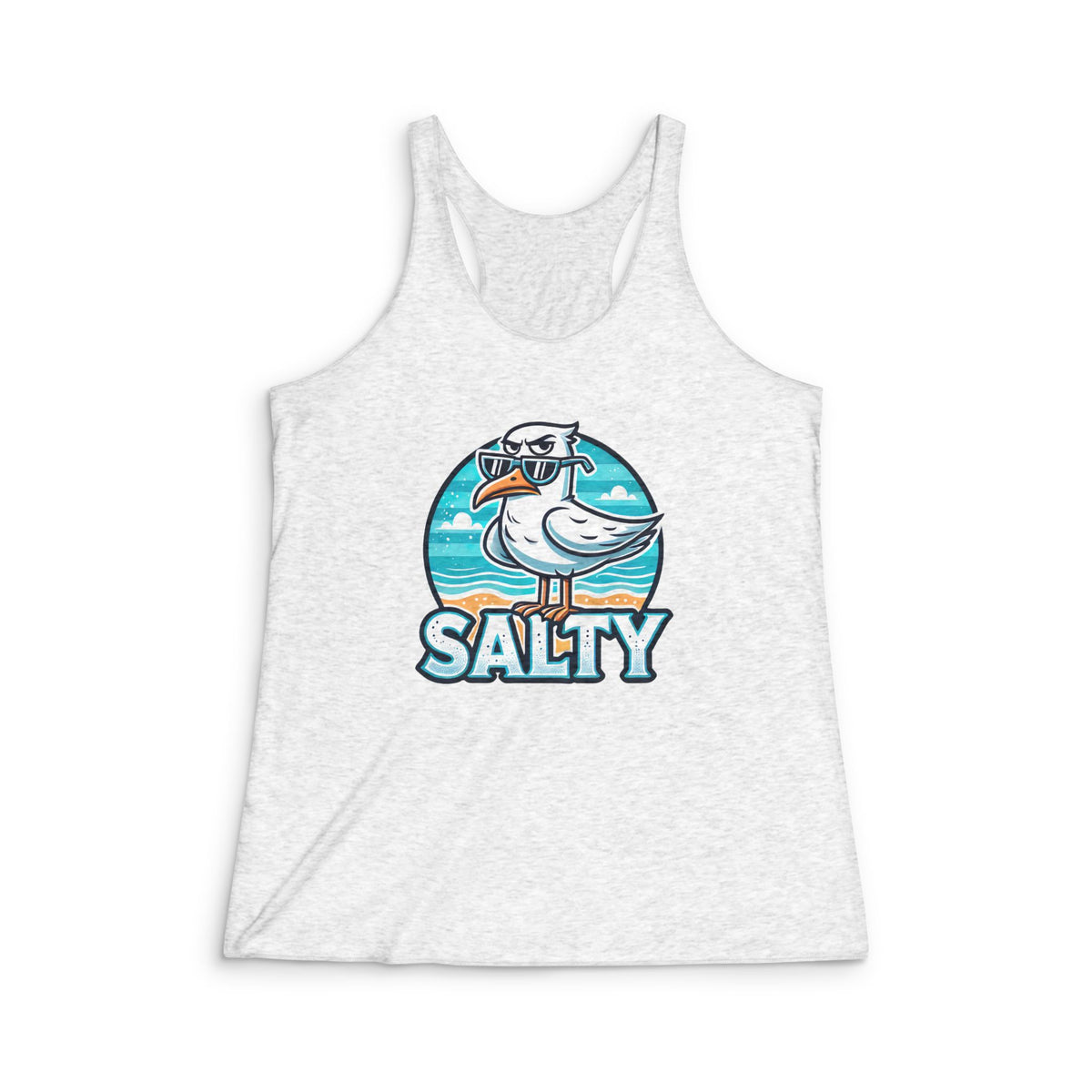 Salty Seagull Funny Beach Bum Beach Shirt | Seagull T-shirt | Summer Vibes Beach Gift | Women's Tri-Blend Racerback Tank Top