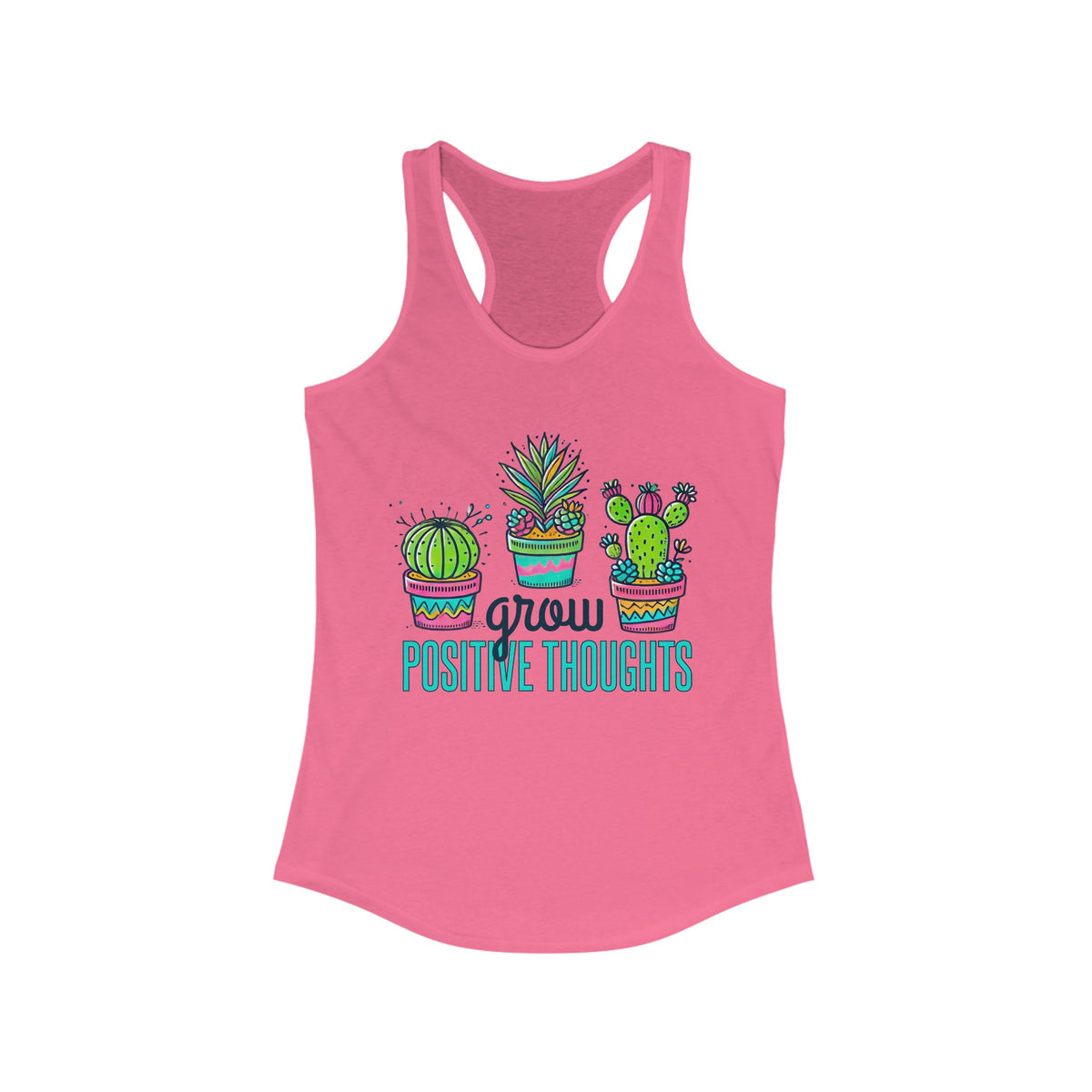 Grow Positive Thoughts Cactus Shirt | Positive School Counselor Shirt | Mindfulness Gift | Mental Health Shirt | Women's Slim-fit Racerback Tank