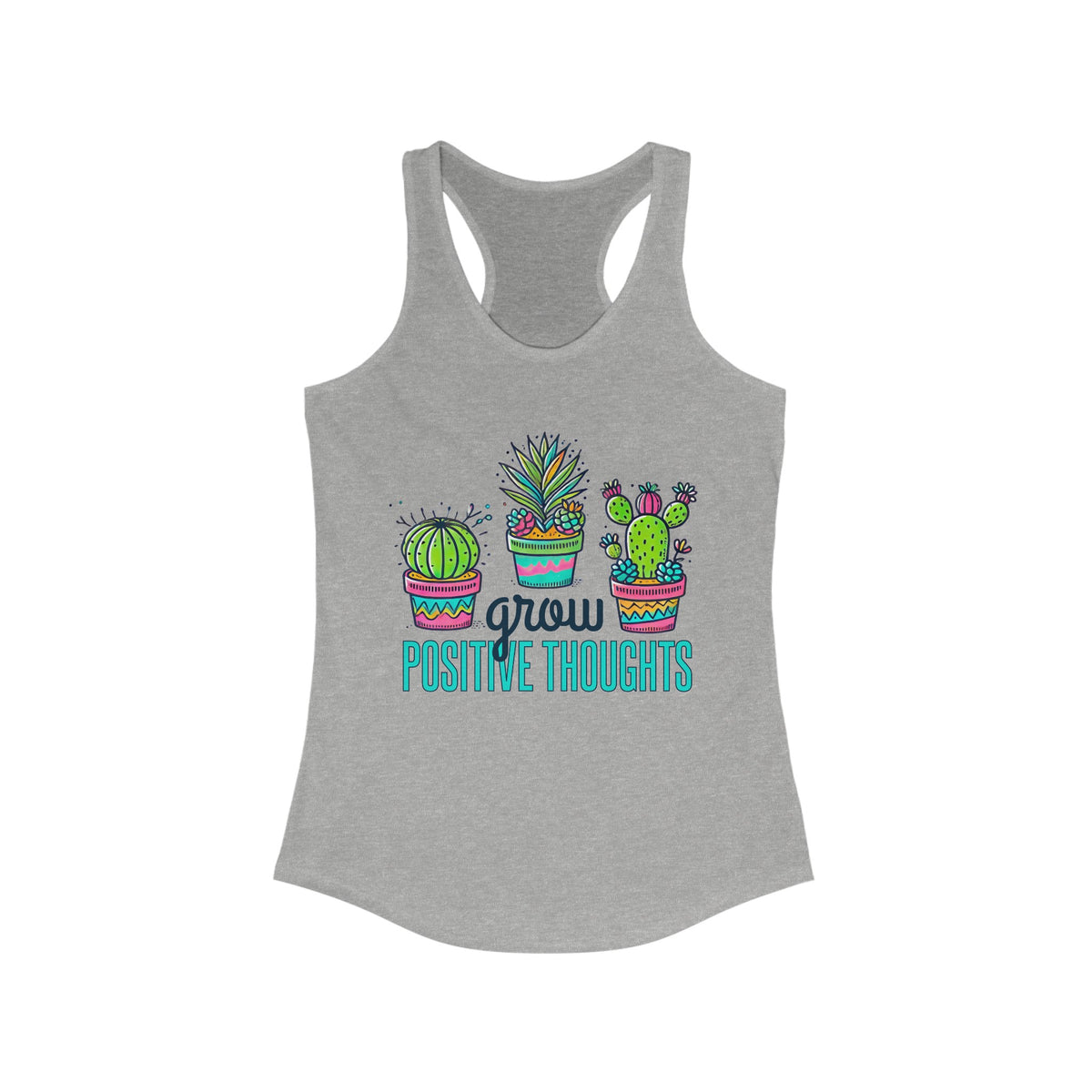 Grow Positive Thoughts Cactus Shirt | Positive School Counselor Shirt | Mindfulness Gift | Mental Health Shirt | Women's Slim-fit Racerback Tank