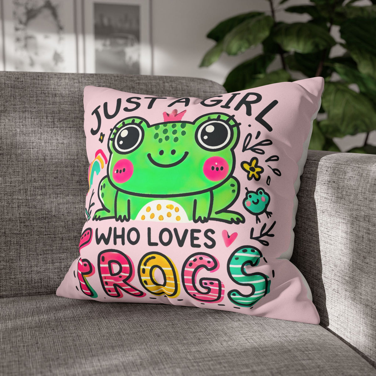 Just A Girl Who Loves Frogs Cute Frog Pillowcase | Kawaii Frog Gift For Her | Nature Lover Gift | Faux Suede Square Pillowcase