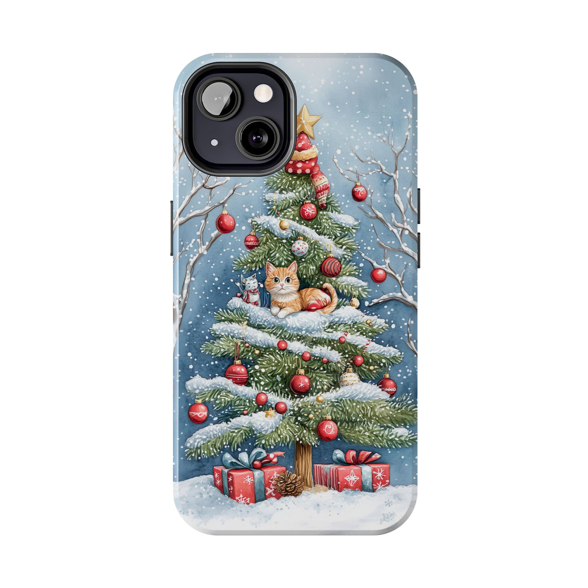 Cute Cat Christmas Tree Phone Case | iPhone 16 15 14 13 Case | Samsung Galaxy S24 S23 S22 S21 Case | Tough Impact-resistant Phone Case