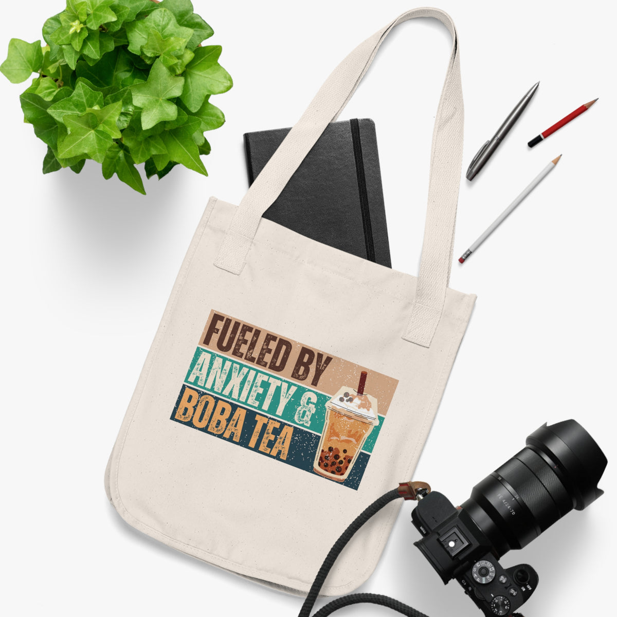 Funny Boba Tea Tote Bag | Fueled by Anxiety Book Bag