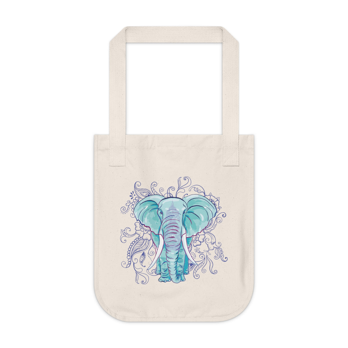 Indian Mandala Watercolor Art Elephant Tote | Mandala Elephant Gift | Organic Canvas Tote Bag