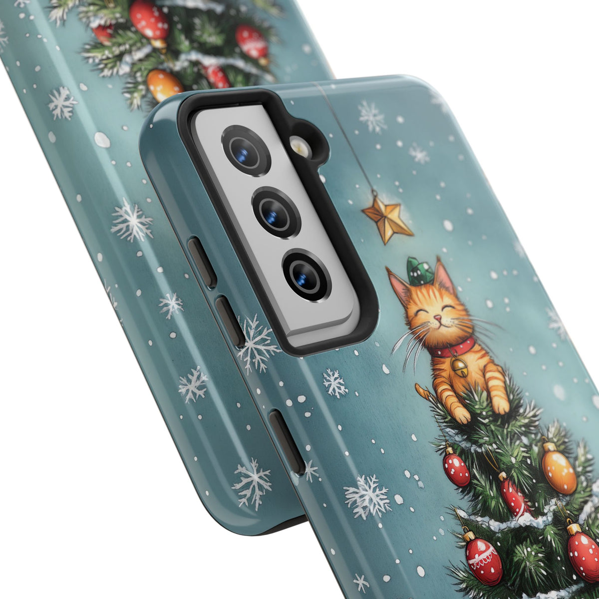 Cute Cat Christmas Tree Phone Case | iPhone 16 15 14 13 Case | Samsung Galaxy S24 S23 S22 S21 Case | Tough Impact-resistant Phone Case