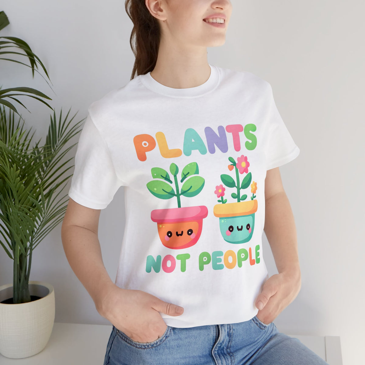 Plants Not People Plant Lover Shirt | Introvert Shirt | Funny Kawaii Plant Lover Gift | Unisex Jersey T-shirt