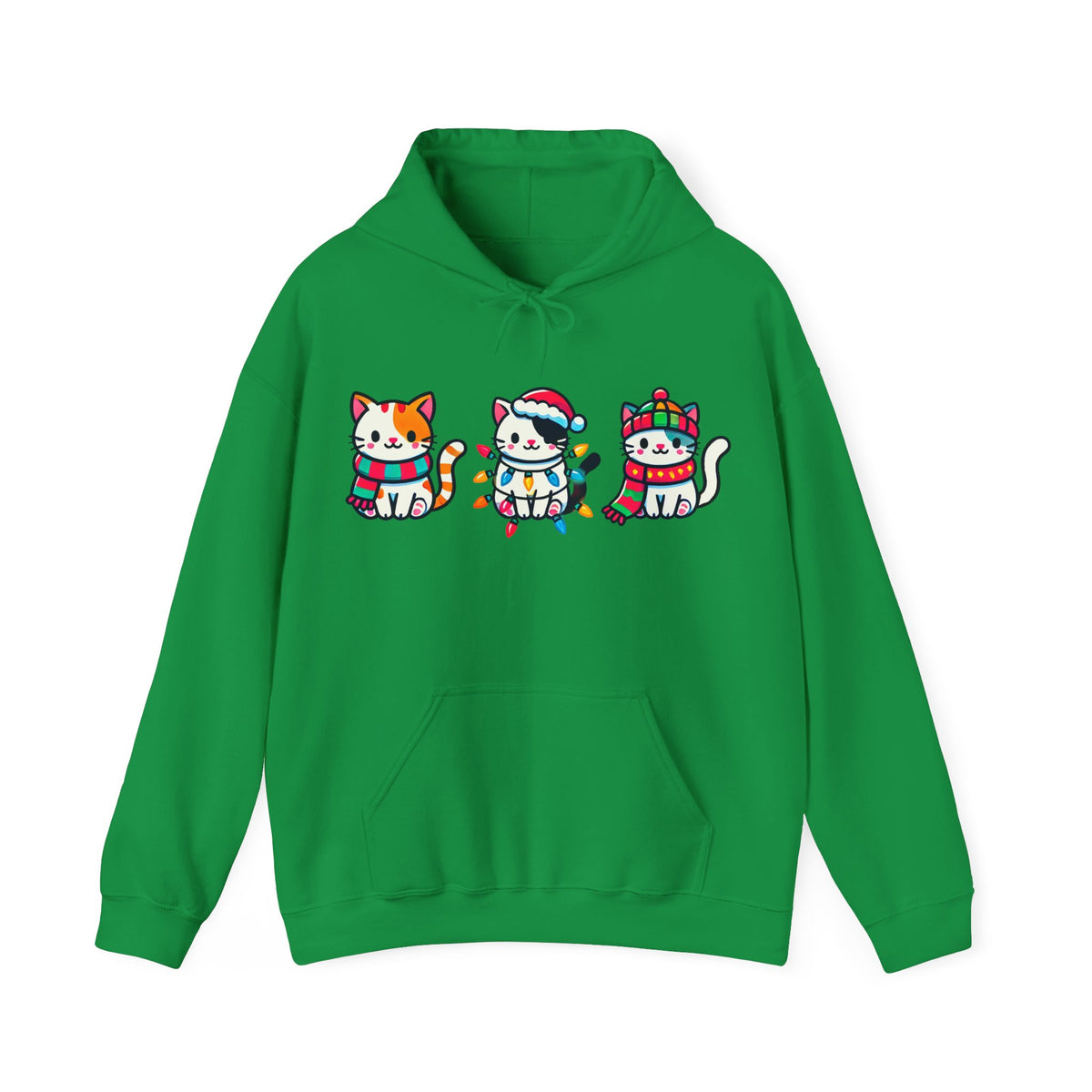 Cute Kawaii Cat Christmas Lights Shirt | Christmas Cat Sweatshirt Hoodie | Cat Lover Gift For Her | Unisex Hooded Sweatshirt