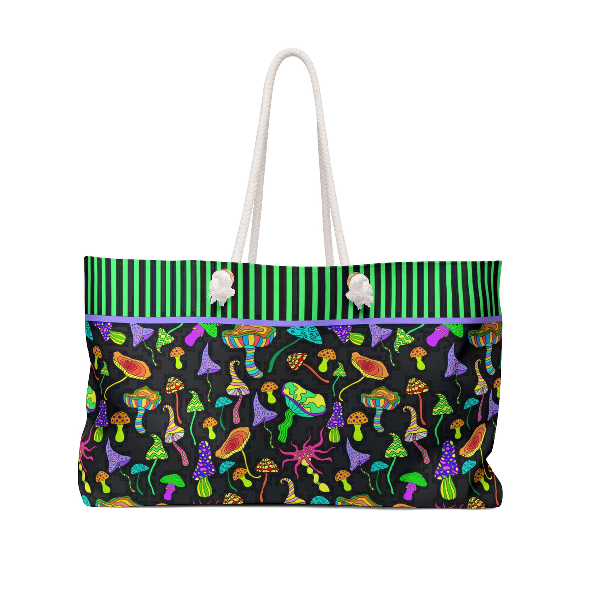 Magic Mushroom Neon Fantasy Weekender Bag | Mushroom Gift | Oversized Weekender Tote Bag