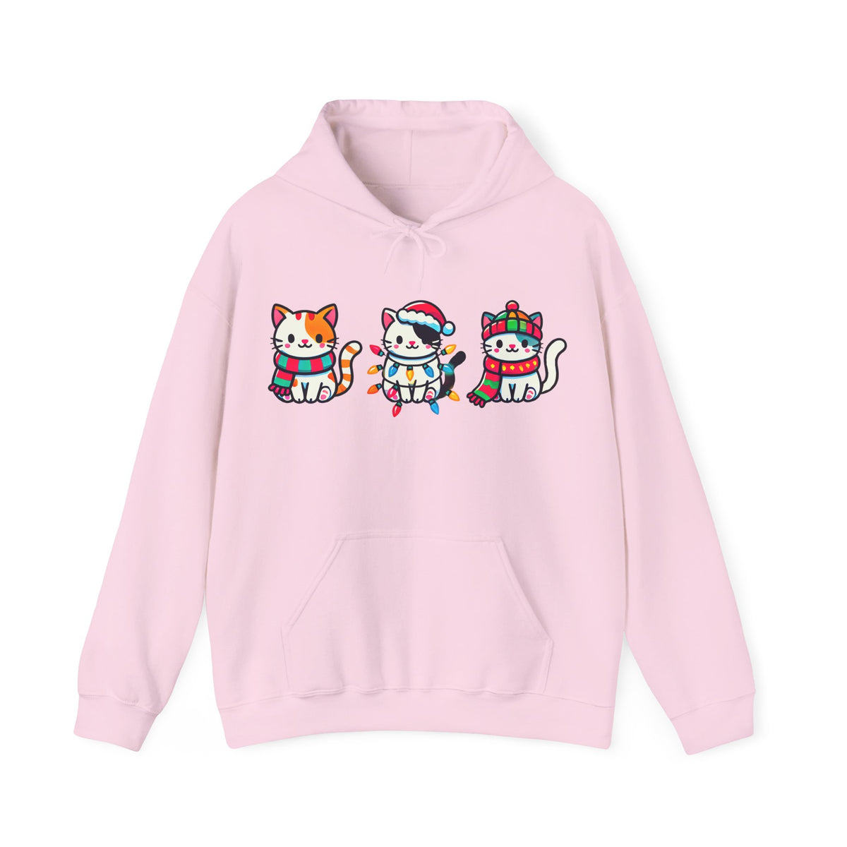 Cute Kawaii Cat Christmas Lights Shirt | Christmas Cat Sweatshirt Hoodie | Cat Lover Gift For Her | Unisex Hooded Sweatshirt