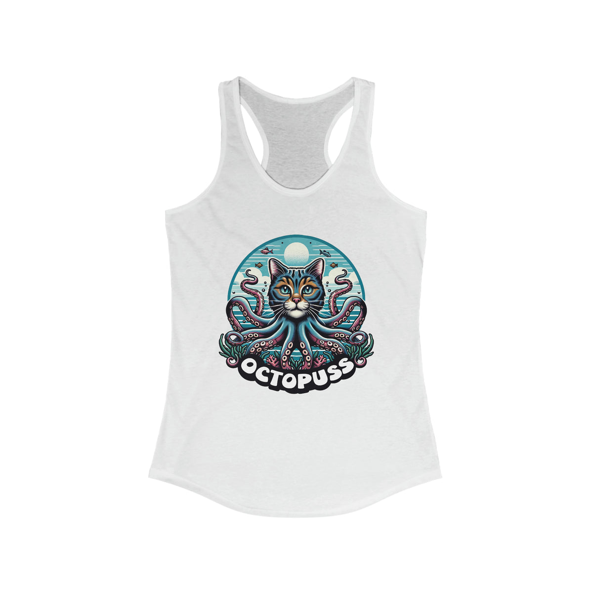 Octopuss Beach Bum Funny Cat Octopus Shirt | Cat Lover Gift | Beach Bum Shirt | Women's Slim-fit Racerback Tank Top
