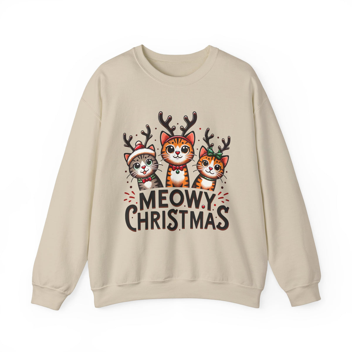 Meowy Christmas Funny Cat Shirt | Cat Lover Gift |  Cute Reindeer Shirt |  Merry Christmas Gift | Unisex Crewneck Sweatshirt