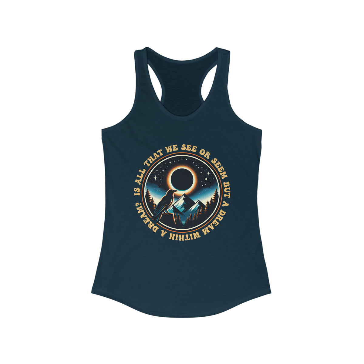 Raven Total Eclipse Shirt | Edgar Allan Poe Quote Shirt | Bookworm Gift | Total Solar Eclipse 2024 | Women's Slim Fit Racerback Tank