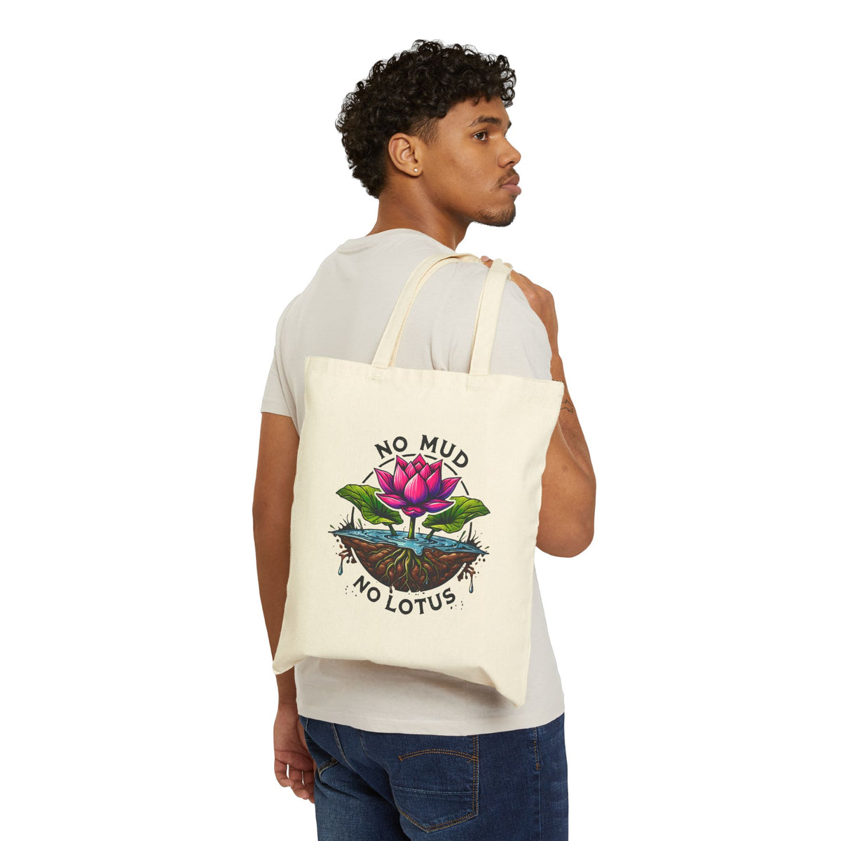 No Mud No Lotus Inspirational Quote Tote | Lotus Flower Zen Tote Bag | Mindfulness Gift For Her | Positive Thoughts Yoga Bag | Cotton Canvas Tote Bag