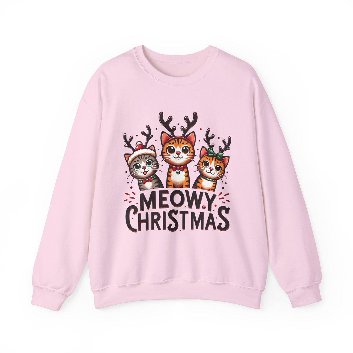 Meowy Christmas Funny Cat Shirt | Cat Lover Gift |  Cute Reindeer Shirt |  Merry Christmas Gift | Unisex Crewneck Sweatshirt