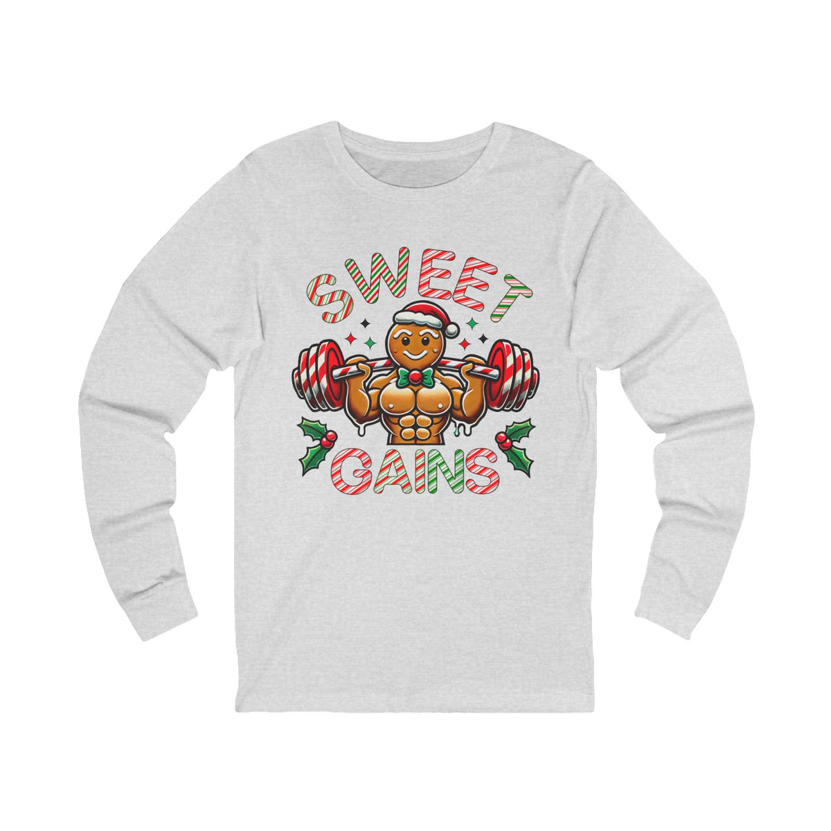 Sweet Gains Gingerbread  Gym Workout Shirt | Funny Christmas Gingerbread Shirt | Gym Rat Gift | Unisex Jersey Long Sleeve T-shirt