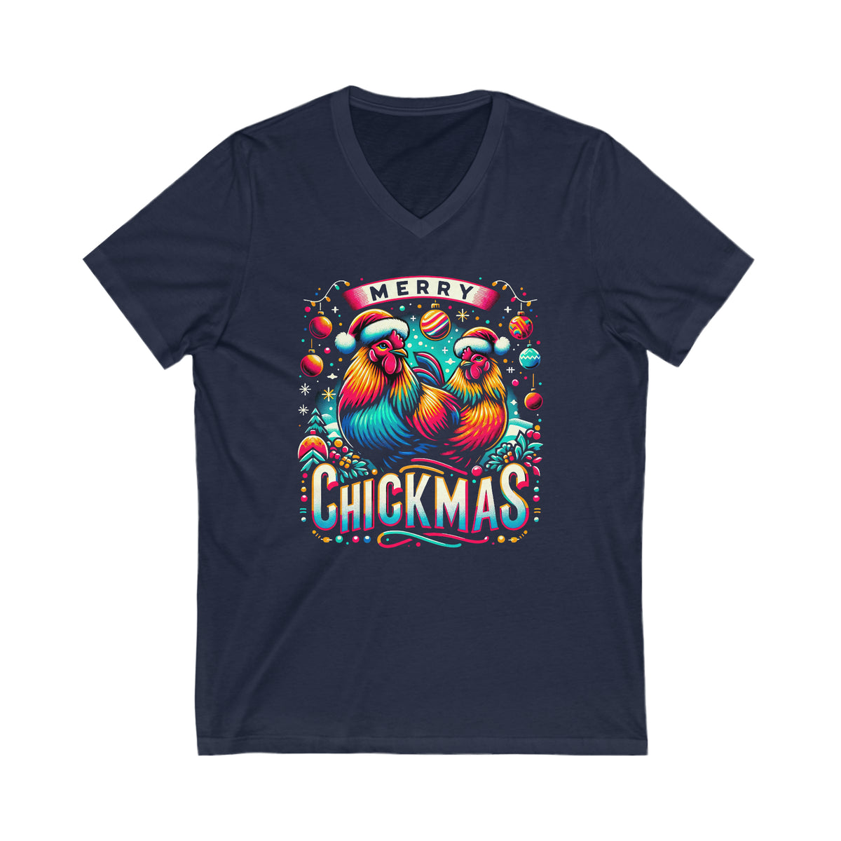 Merry Chickmas Christmas Chicken Shirt | Farm Life Chicken Farmer Gift | Unisex V-neck T-shirt